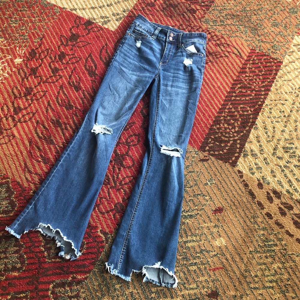 Rewash high rise flare leg distressed fray hemmed jeans size 3 / 26